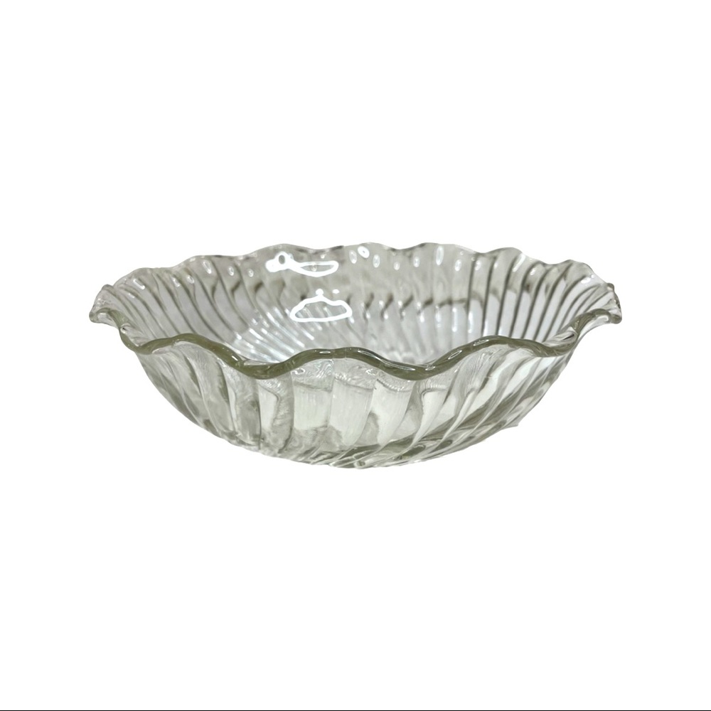 Depression Swirl Clear Glass Bowl with Scalloped Rim